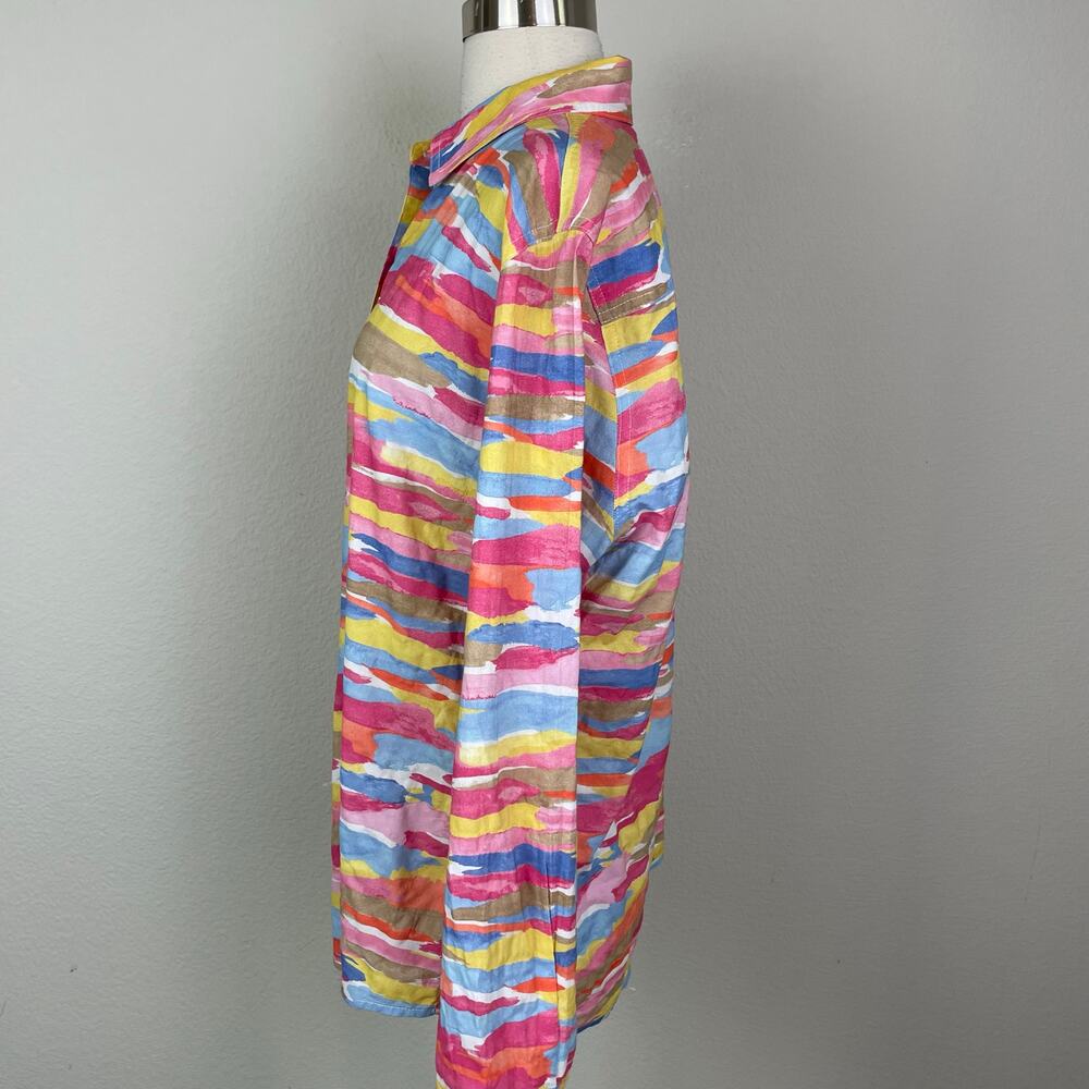 J Mclaughlin Multicolor Abstract Stripe Long Sleeve Button Top Large - Picture 3 of 8